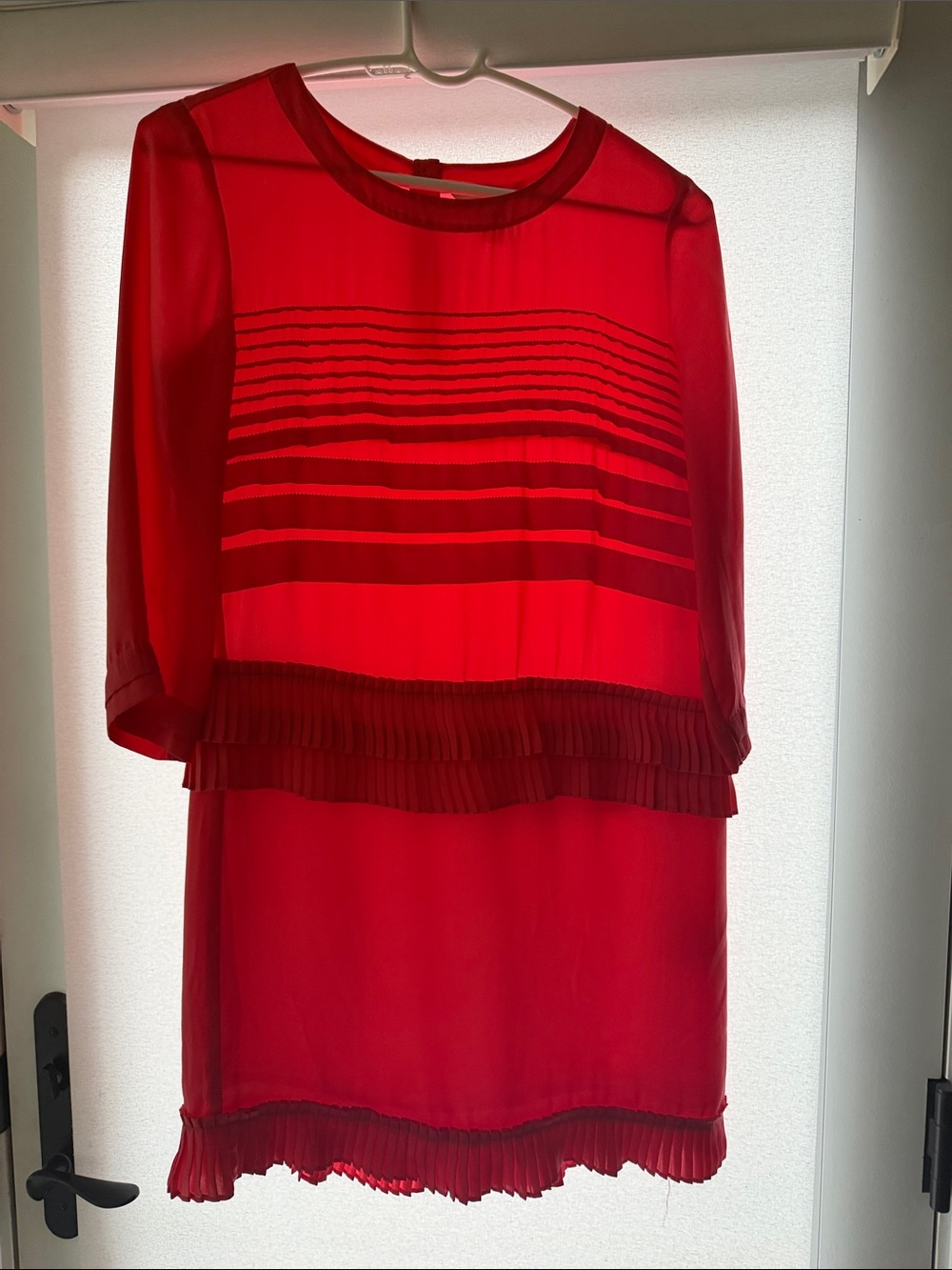H&M Red Sheer Pintuck Pleated Tunic